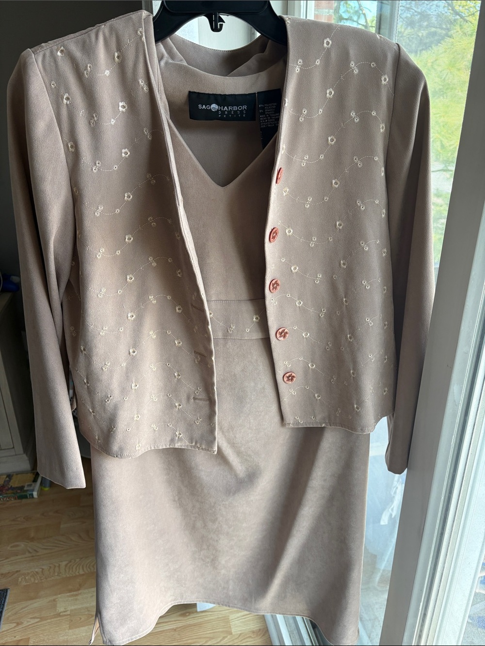 Sag Harbor Taupe Embroidered Jacket and Dress Set
